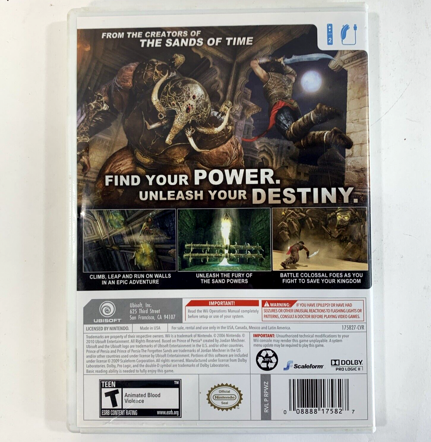 Prince of Persia: Forgotten Sands (Nintendo Wii, 2010) Game Case Manual Insert