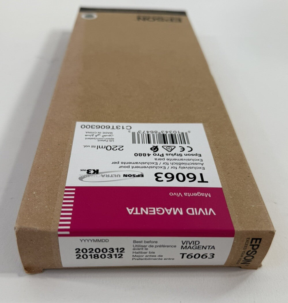 Expired 2020 Epson Vivid Magenta T6063 K3 UltraChrome Ink Cartridge - Sealed