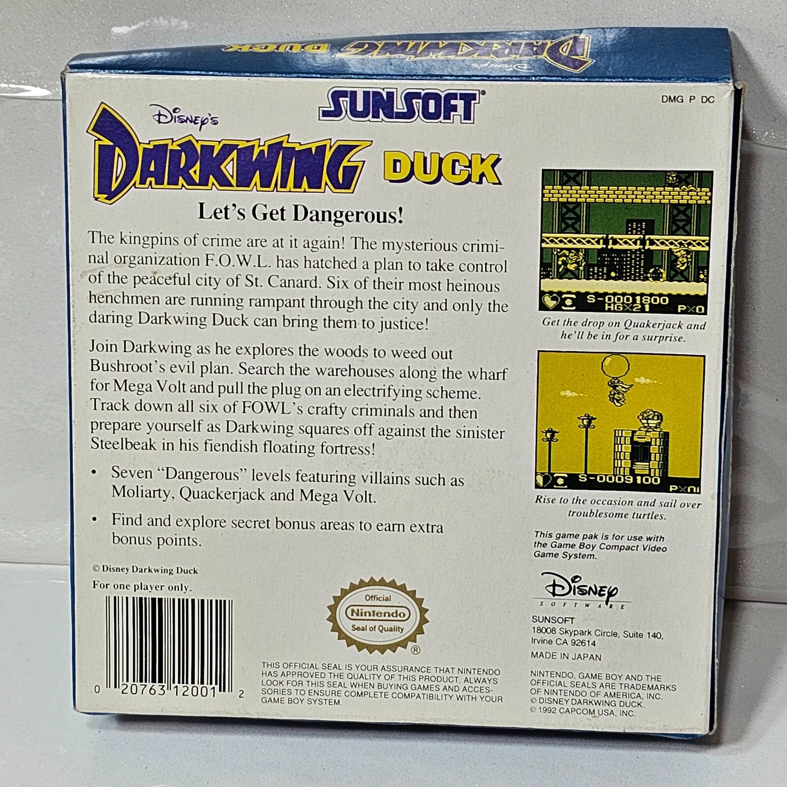 Darkwing Duck (Nintendo Gameboy, 1993) Game Box Manual Inserts CIB Complete 