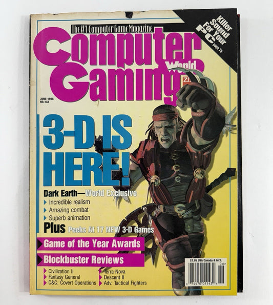Computer Gaming World Magazine June 1996 #143  3-D Is Here! Dark Earth Cover