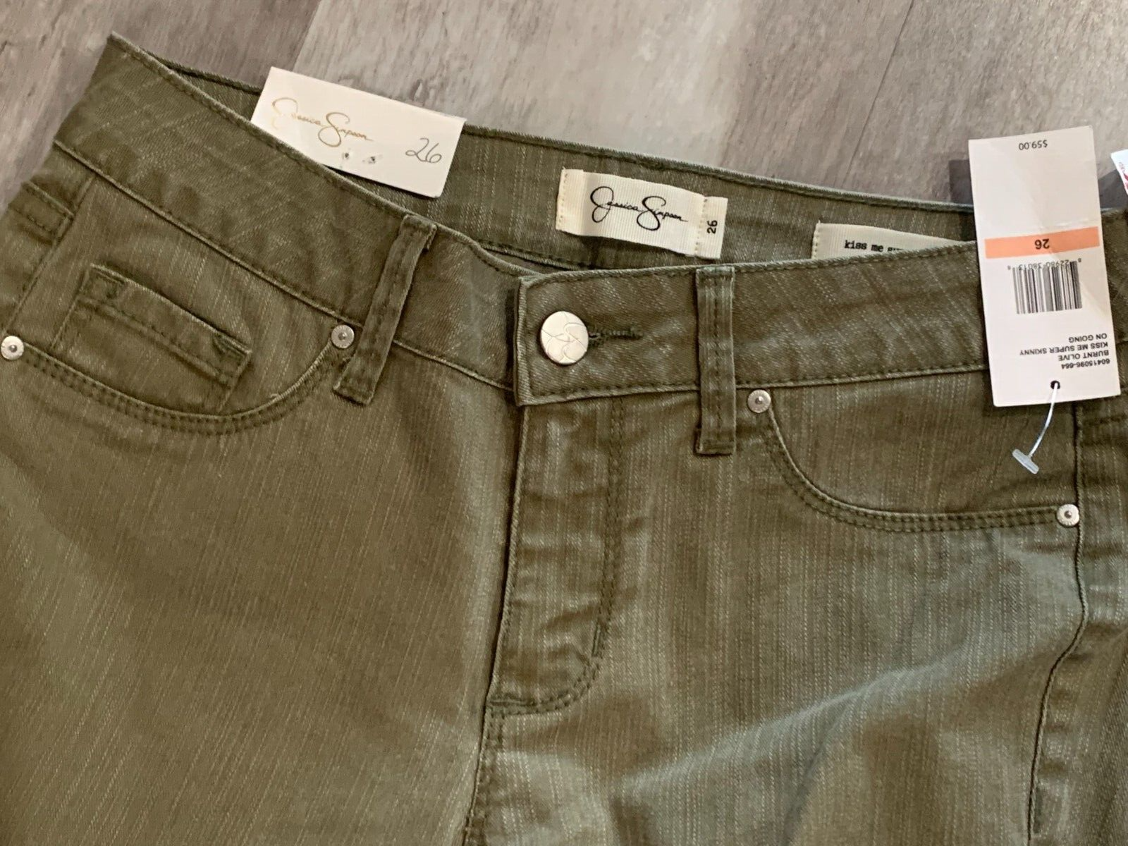 Jessica Simpson Womens Size 26 Kiss Me Super Skinny Jeans Olive NEW