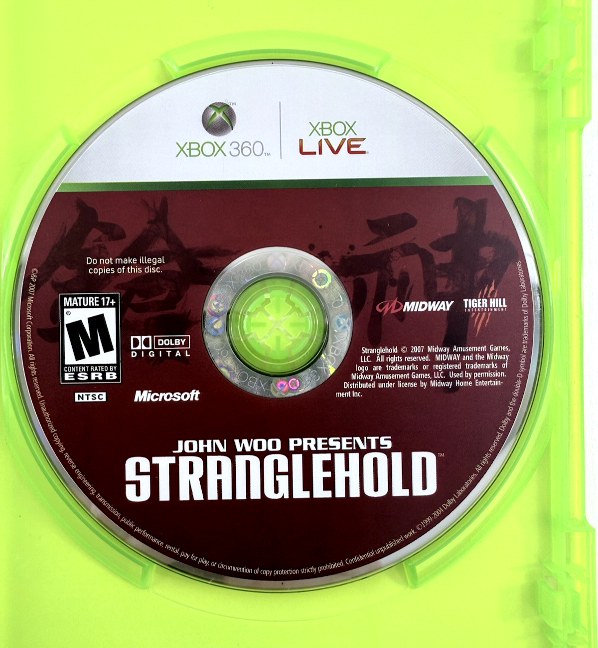 Stranglehold (Microsoft Xbox 360, 2007) Game Case Manual Art Book Registration