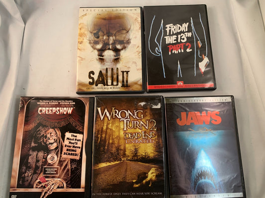 Saw II/Jaws/Creepshow/Friday the 13th Part 2, Wrong Turn 2 (DVD Horror lot)