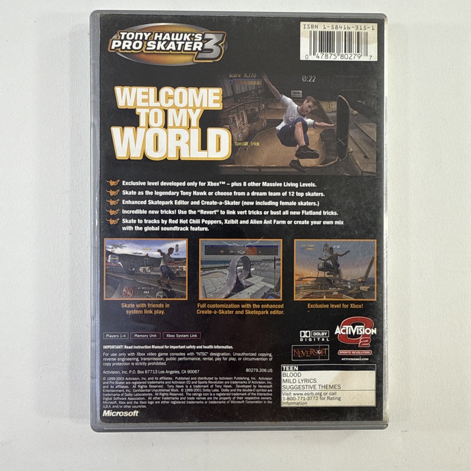 Tony Hawk's Pro Skater 3 (Microsoft Xbox, 2003) Game Case Manual Registration