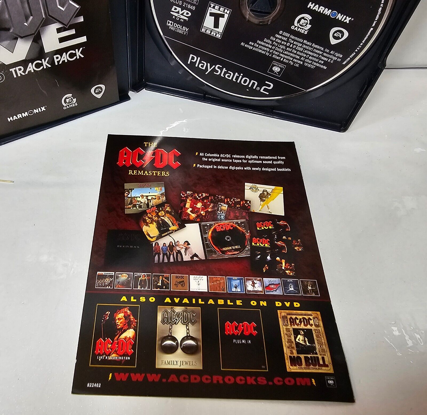 AC/DC Live Rock Band Track Pack (Playstation 2, 2008) Game Case Manual Insert