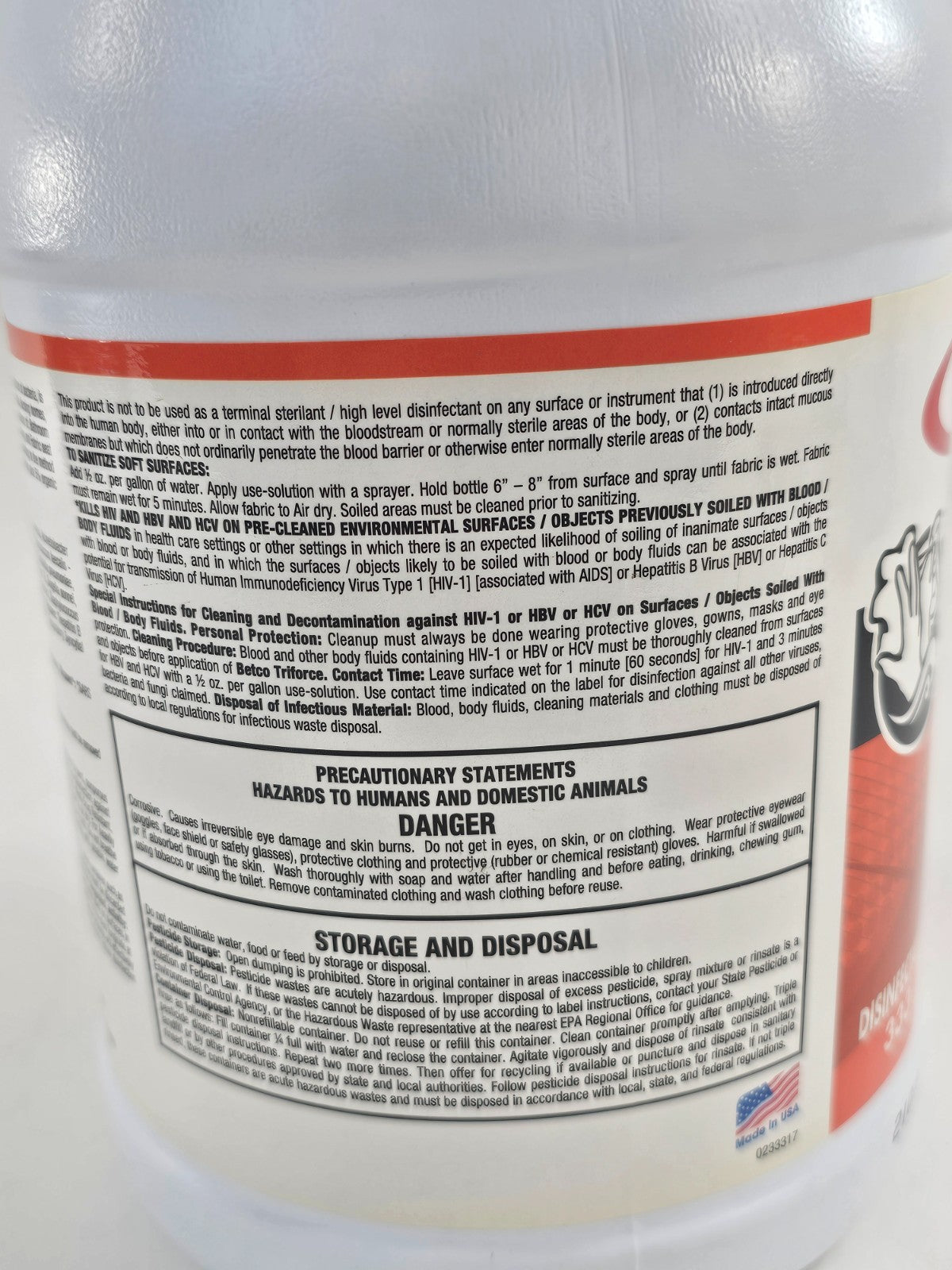 BETCO Triforce Commercial One-Step Disinfectant 333 - 1 Gal. Concentrate -New