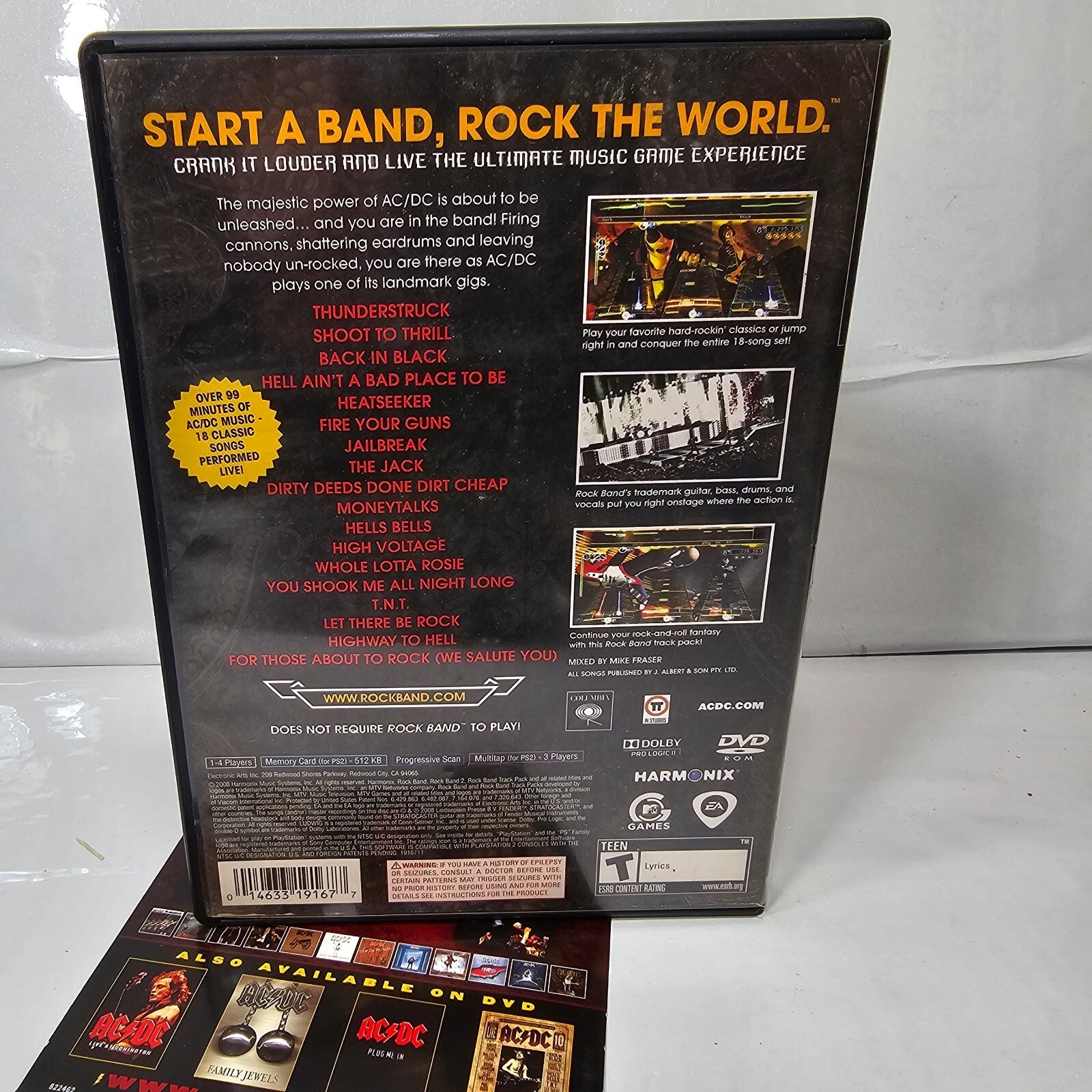 AC/DC Live Rock Band Track Pack (Playstation 2, 2008) Game Case Manual Insert
