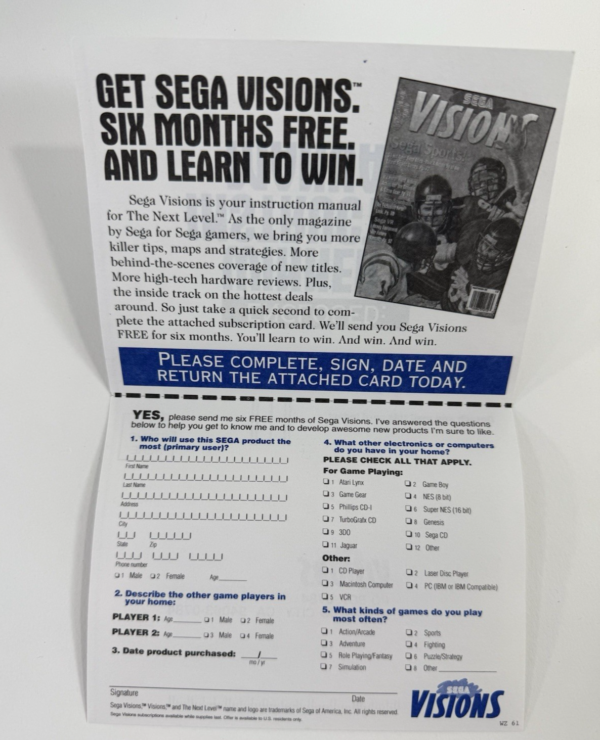 NHL All-Star Hockey (Game Gear, 1995) Box, Manual, Registration, Insert Only