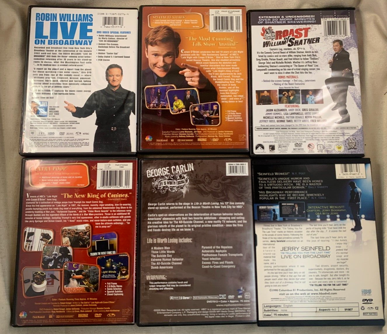 Robin Williams Live (Stand-up DVD bundle) Jerry Seinfeld Live, Conan O'Brien +3