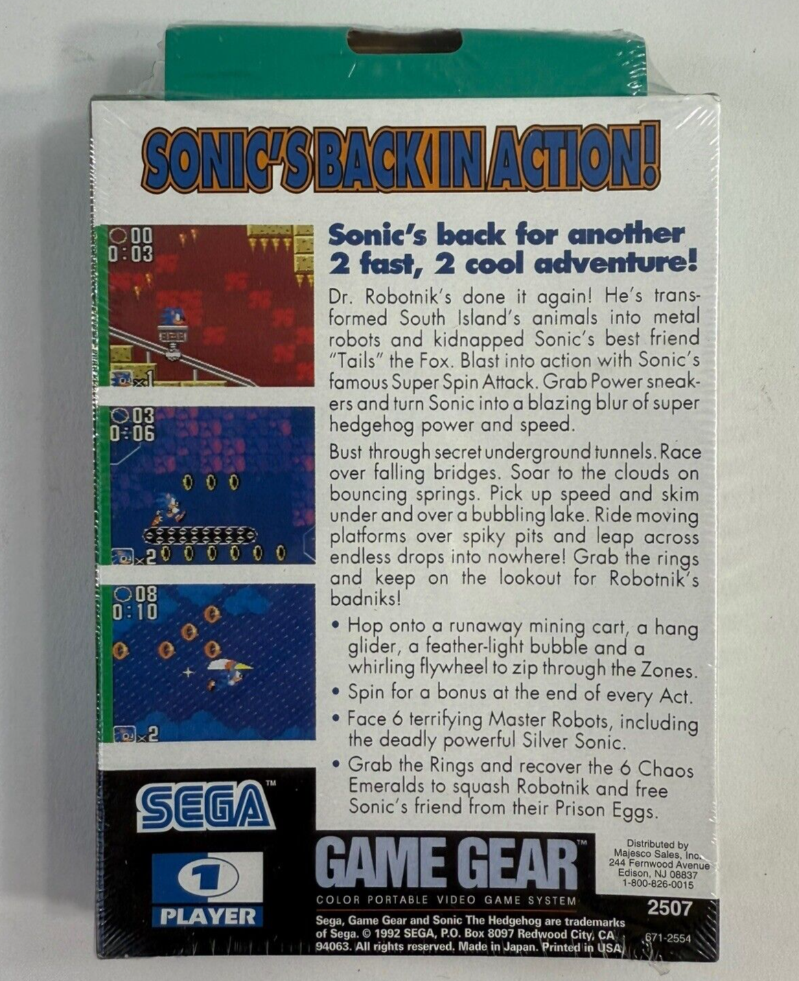Sonic the Hedgehog 2 (Sega Game Gear, 1992) New, Factory Sealed