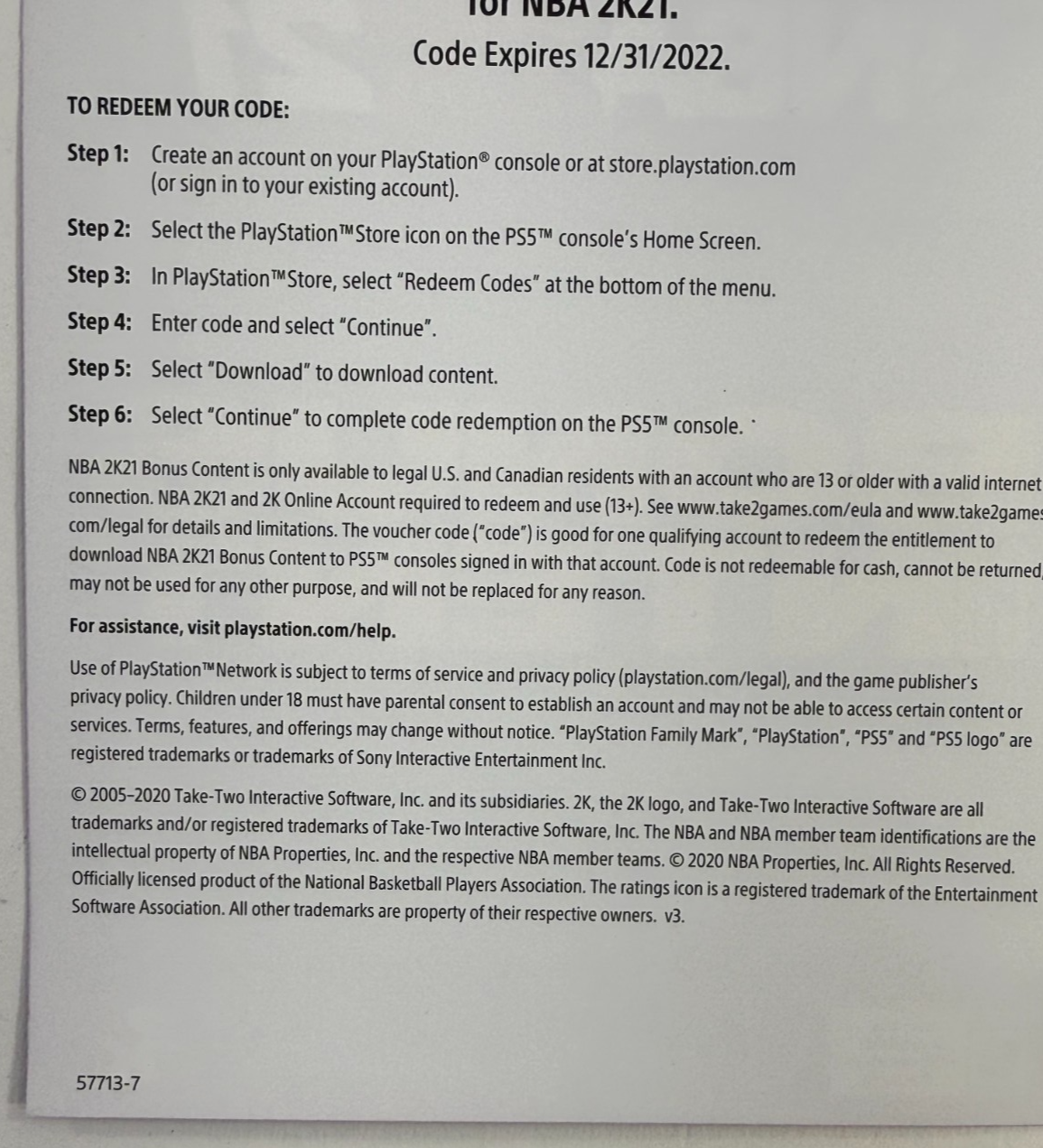 NBA 2K21 (Sony PlayStation 5, 2020) Game Case & Insert