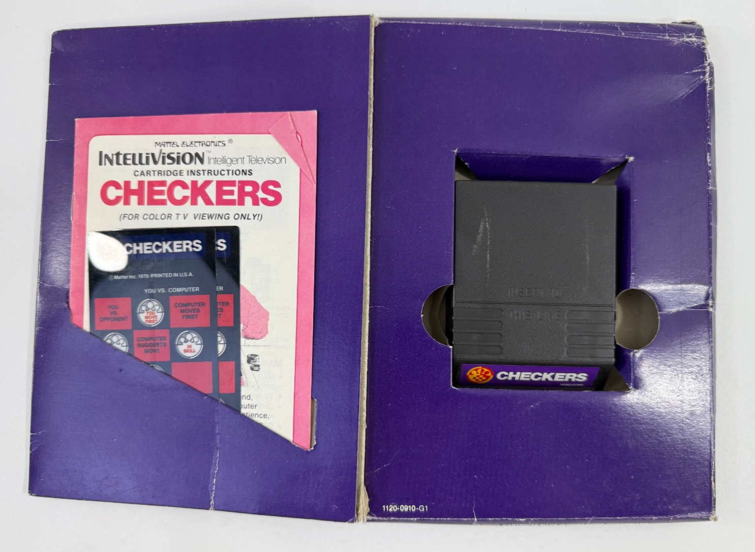 Checkers (Mattel Intellivision, 1979) Game, Box, Manual, and Overlays - Tested