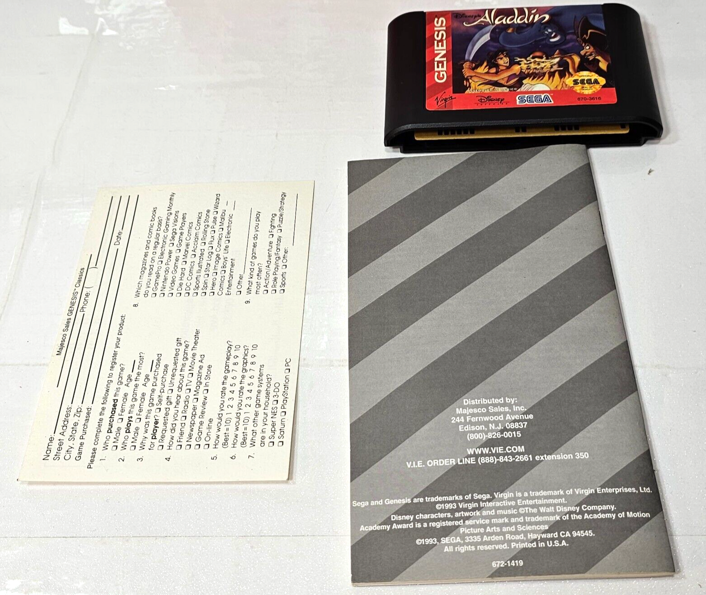 Disney's Aladdin (Sega Genesis, 1993) Game Box Manual Registration- Tested