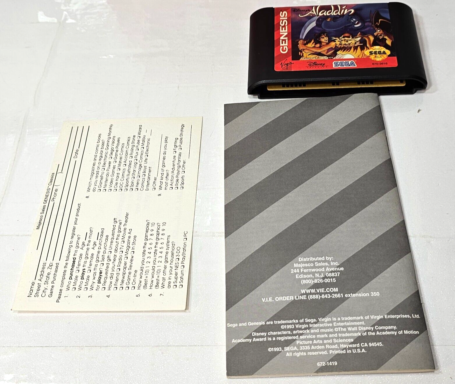 Disney's Aladdin (Sega Genesis, 1993) Game Box Manual Registration- Tested