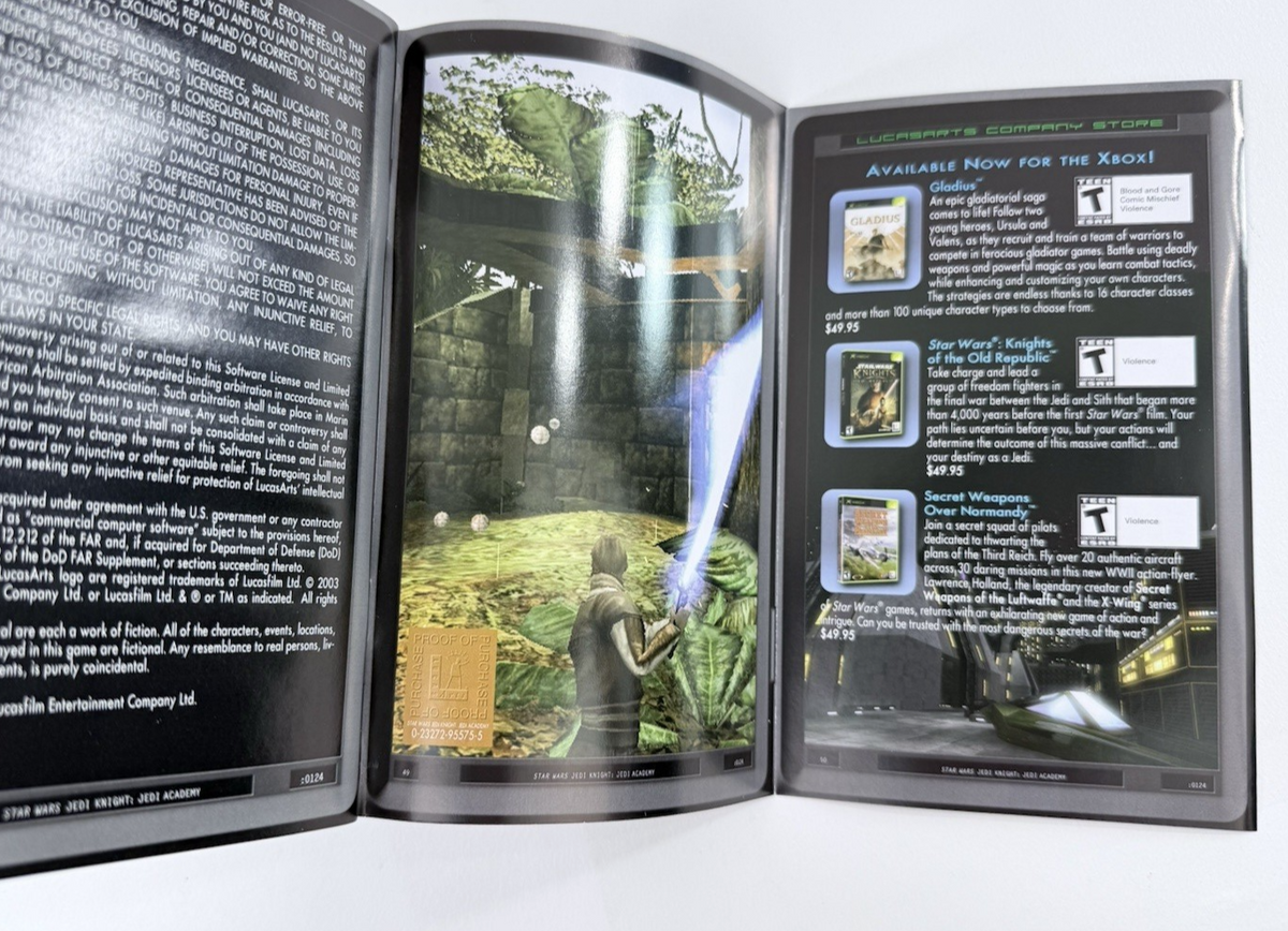 Star Wars Jedi Knight: Jedi Academy (Xbox, 2003) Game Case Manual Registration