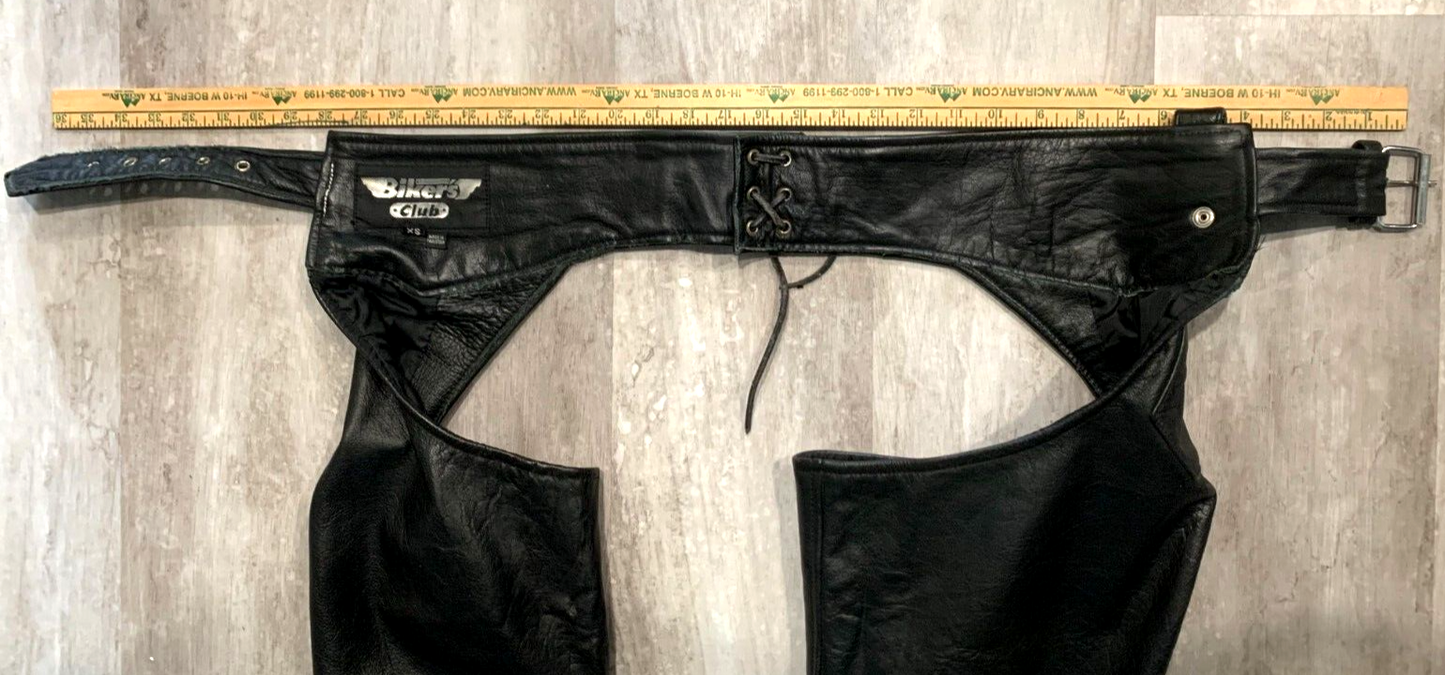 Biker’s Club Leather Chaps Motorcycle Riding Pants Black Biker Unisex XS