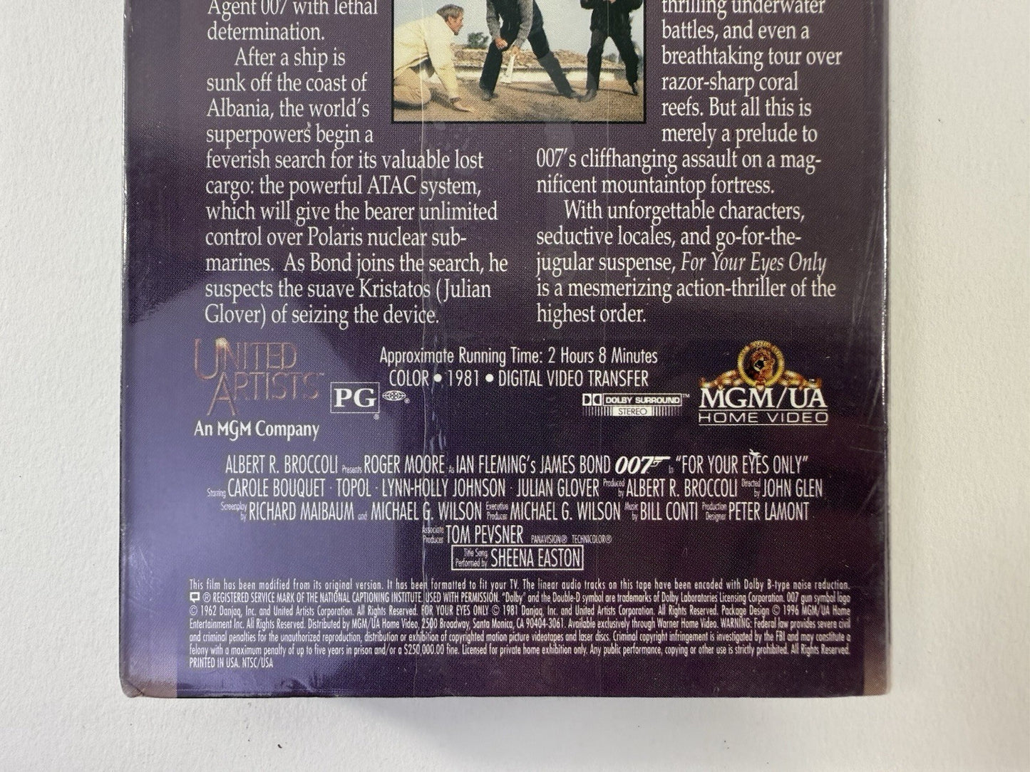 For Your Eyes Only (VHS, 1996) New, Factory Sealed - Roger Moore James Bond Film