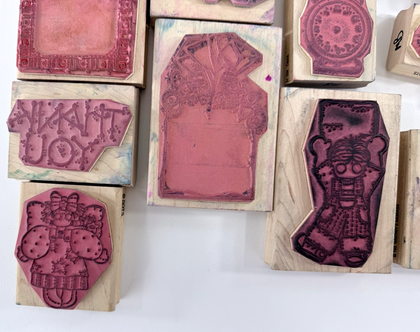 16 Pcs D.O.T.S. Wood Mounted Rubber Stamps Mixed Designs Dolls Frames Borders