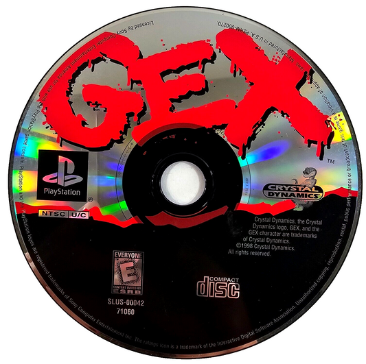 Gex (Sony PlayStation 1, 1996) Game, Case, and Back Cover Art - No Manual