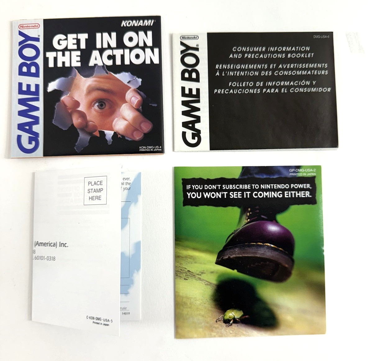 Double Dribble 5 on 5 (Nintendo GameBoy, 1991) Game Box Manual Inserts Reg. Card