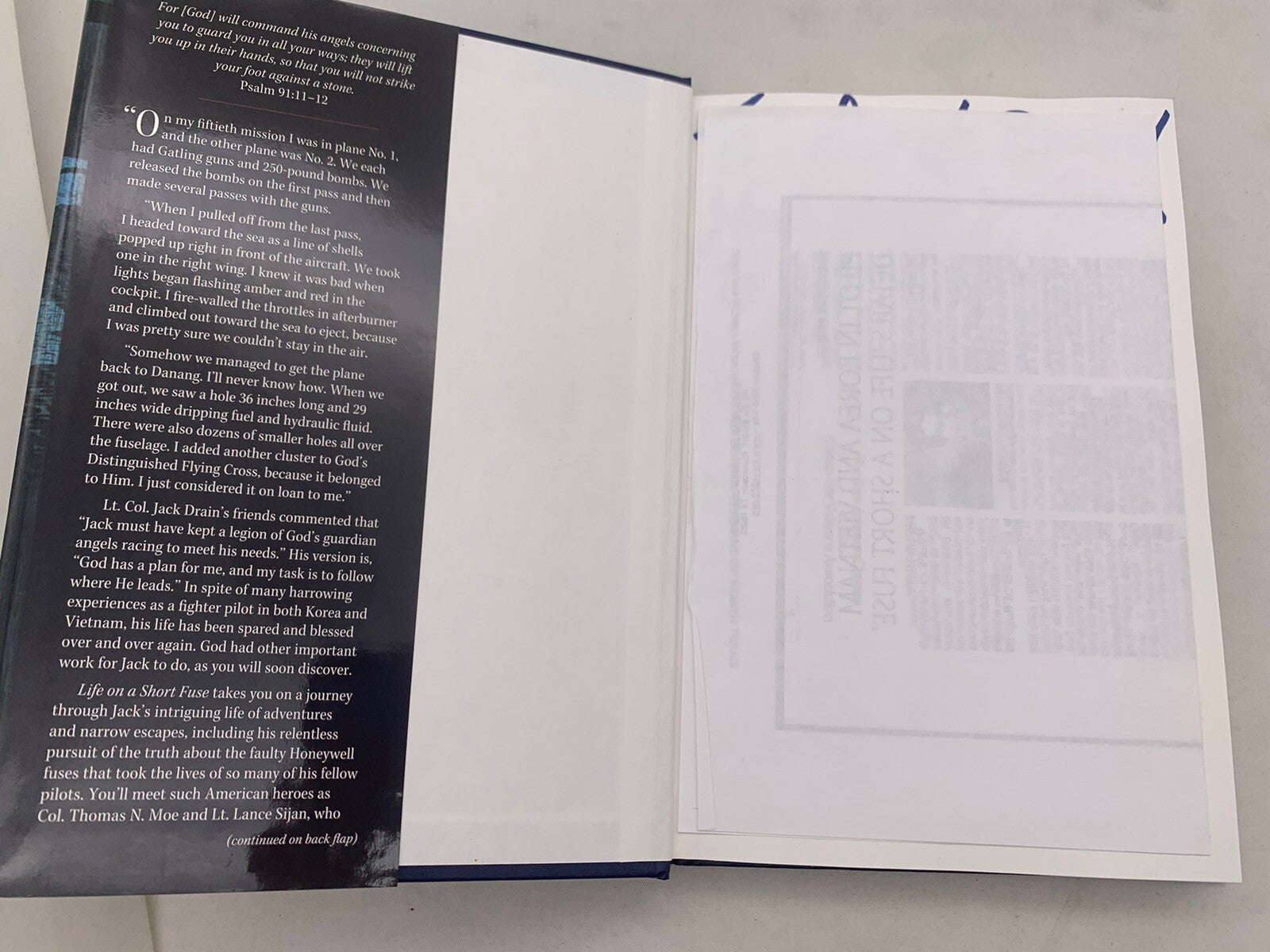 Life On A Short Fuse By Lt. Colonel Jack L. Drain 1st Edition Hardcover, Signed