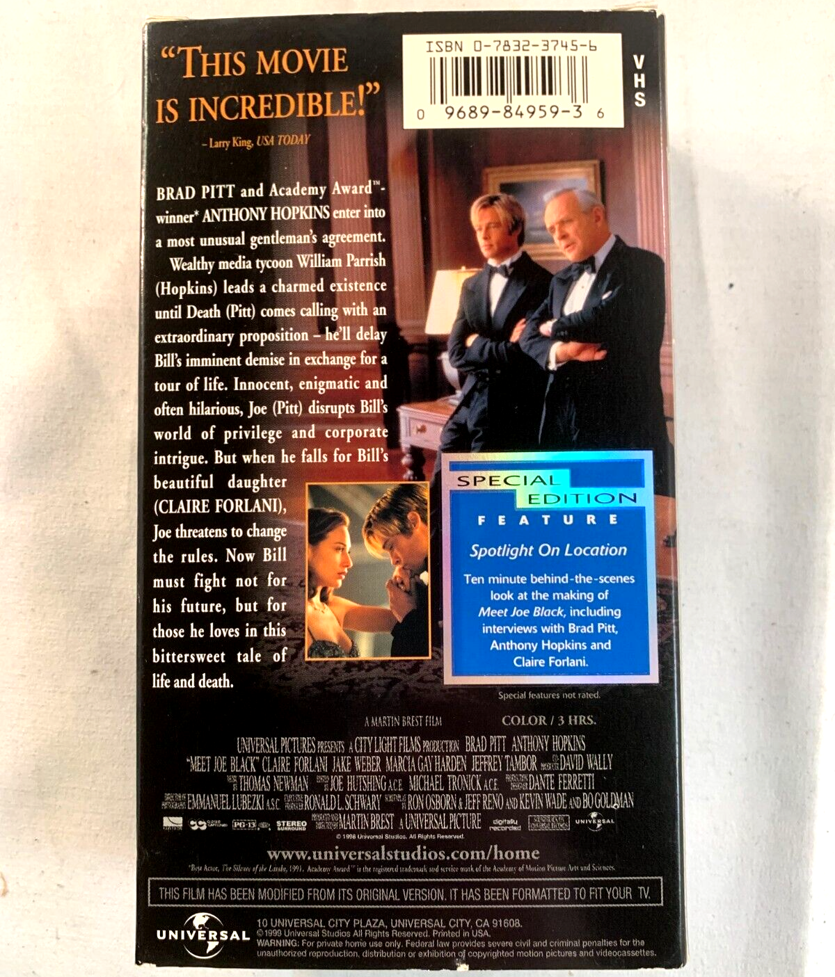 Meet Joe Black (VHS, 2000, 2-Tape Set, Special Edition) - Tested and Working