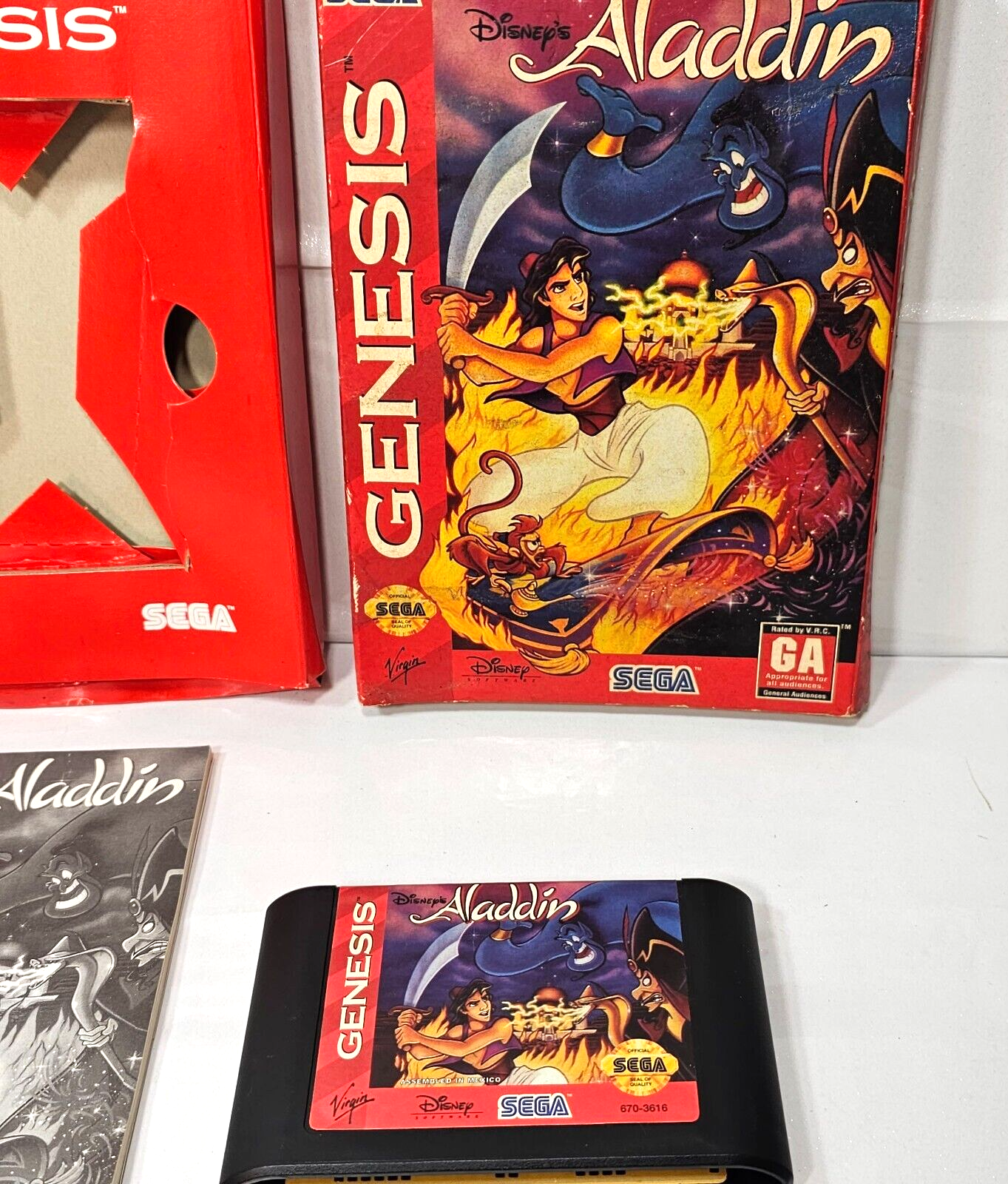 Disney's Aladdin (Sega Genesis, 1993) Game Box Manual Registration- Tested