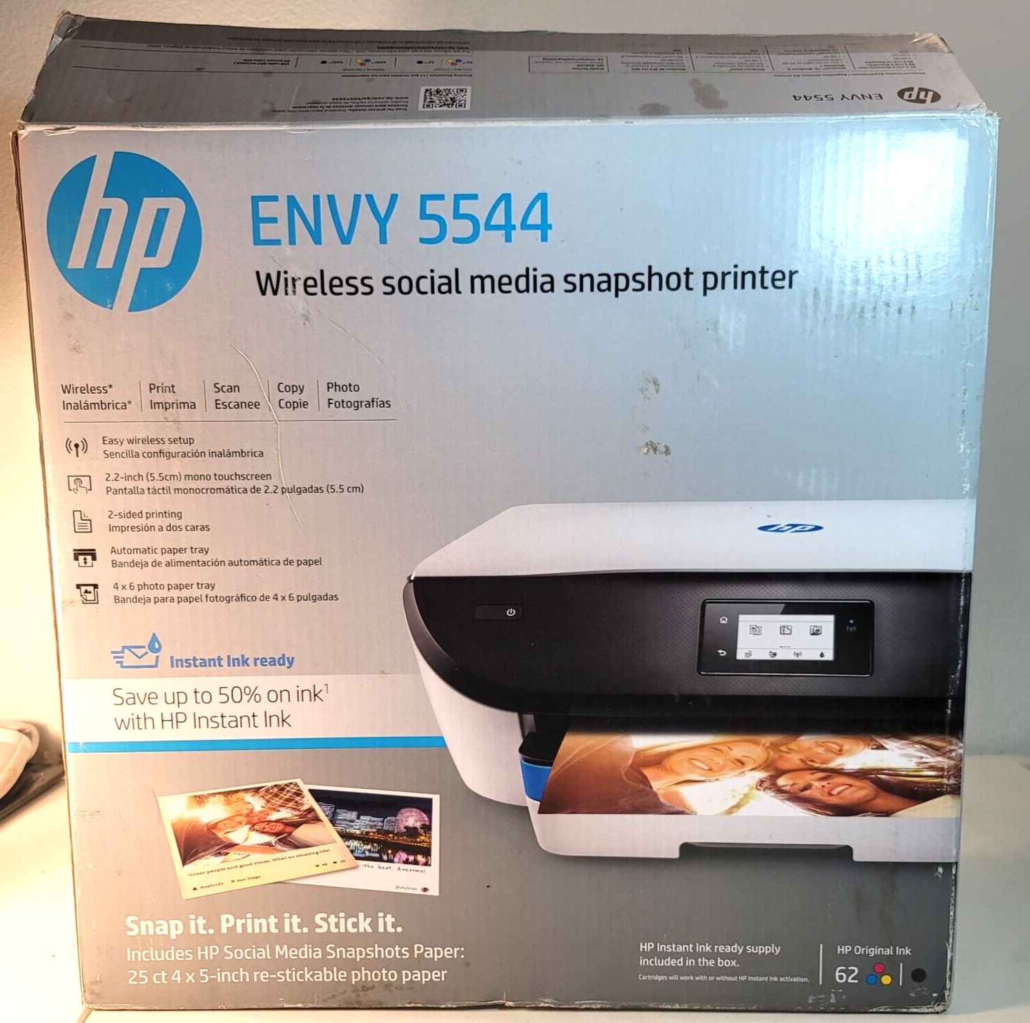 HP Envy 5544 All-in-One Wireless Social Media Snapshot Printer - New, Open Box