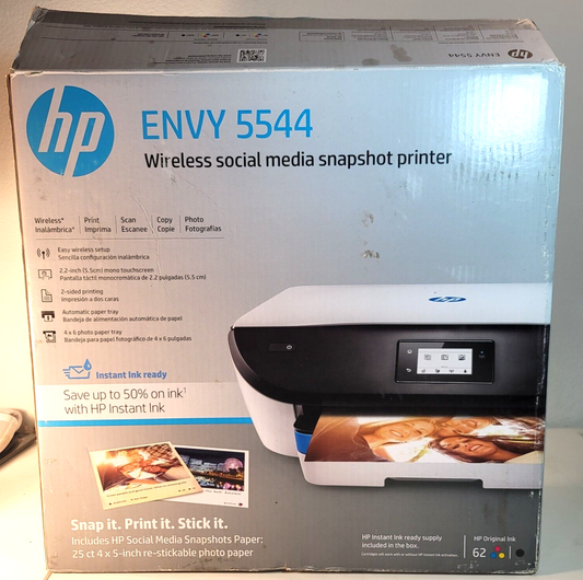 HP Envy 5544 All-in-One Wireless Social Media Snapshot Printer - New, Open Box
