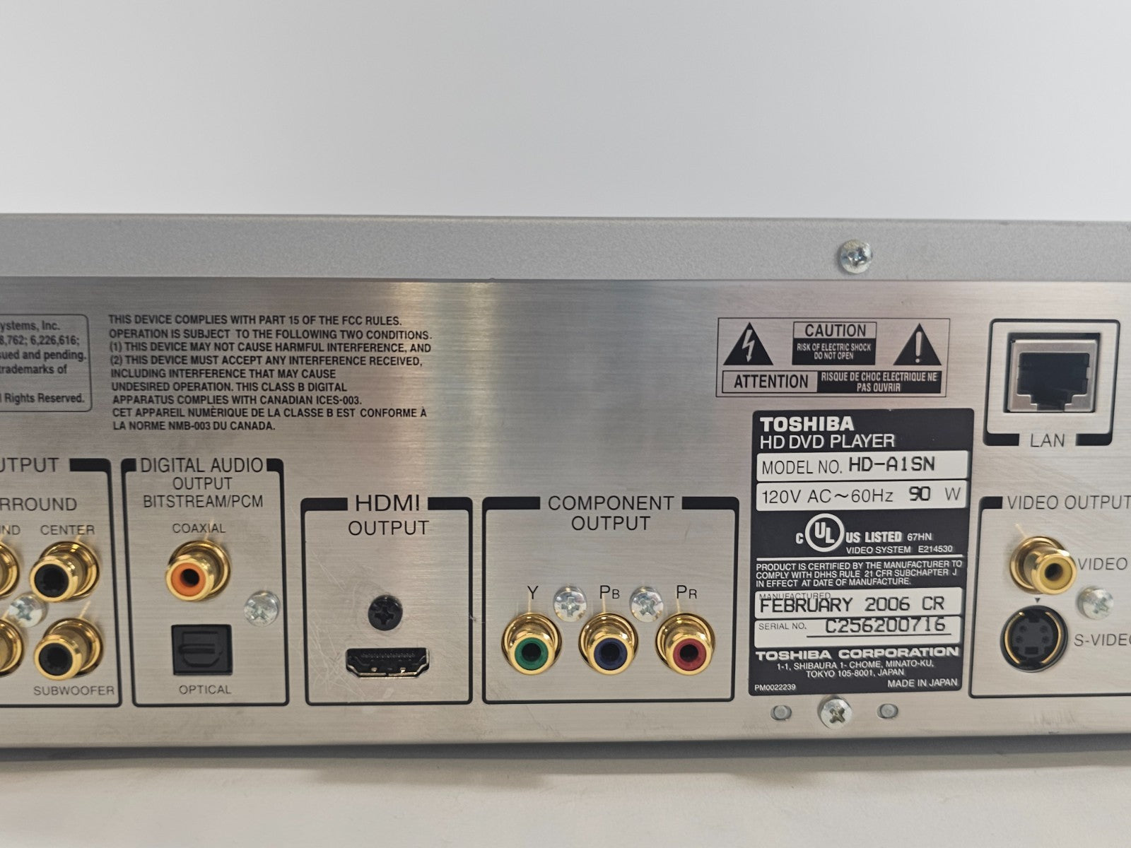 Toshiba HD-A1SN HD/DVD Player with Remote - Tested and Working - READ