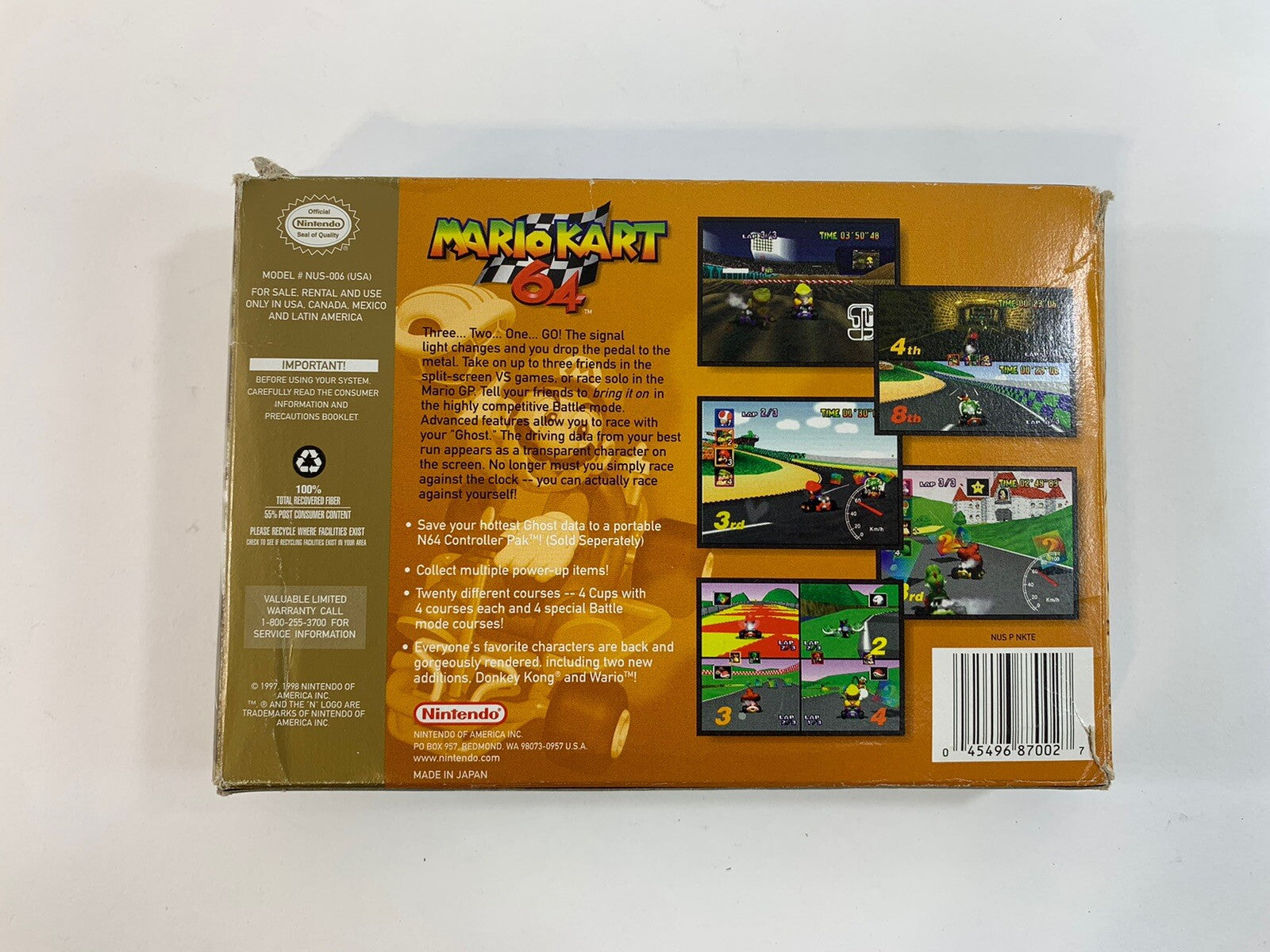 Mario Kart 64 Player's Choice (Nintendo 64, 1997) Game Box Inserts - No Manual