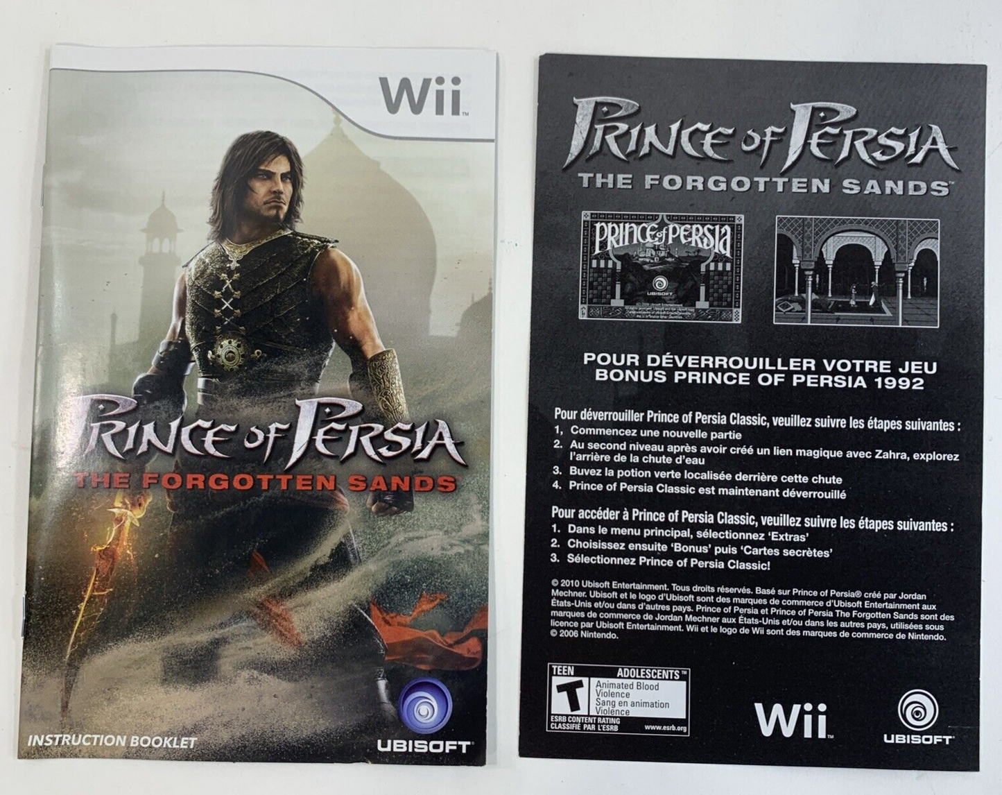 Prince of Persia: Forgotten Sands (Nintendo Wii, 2010) Game Case Manual Insert