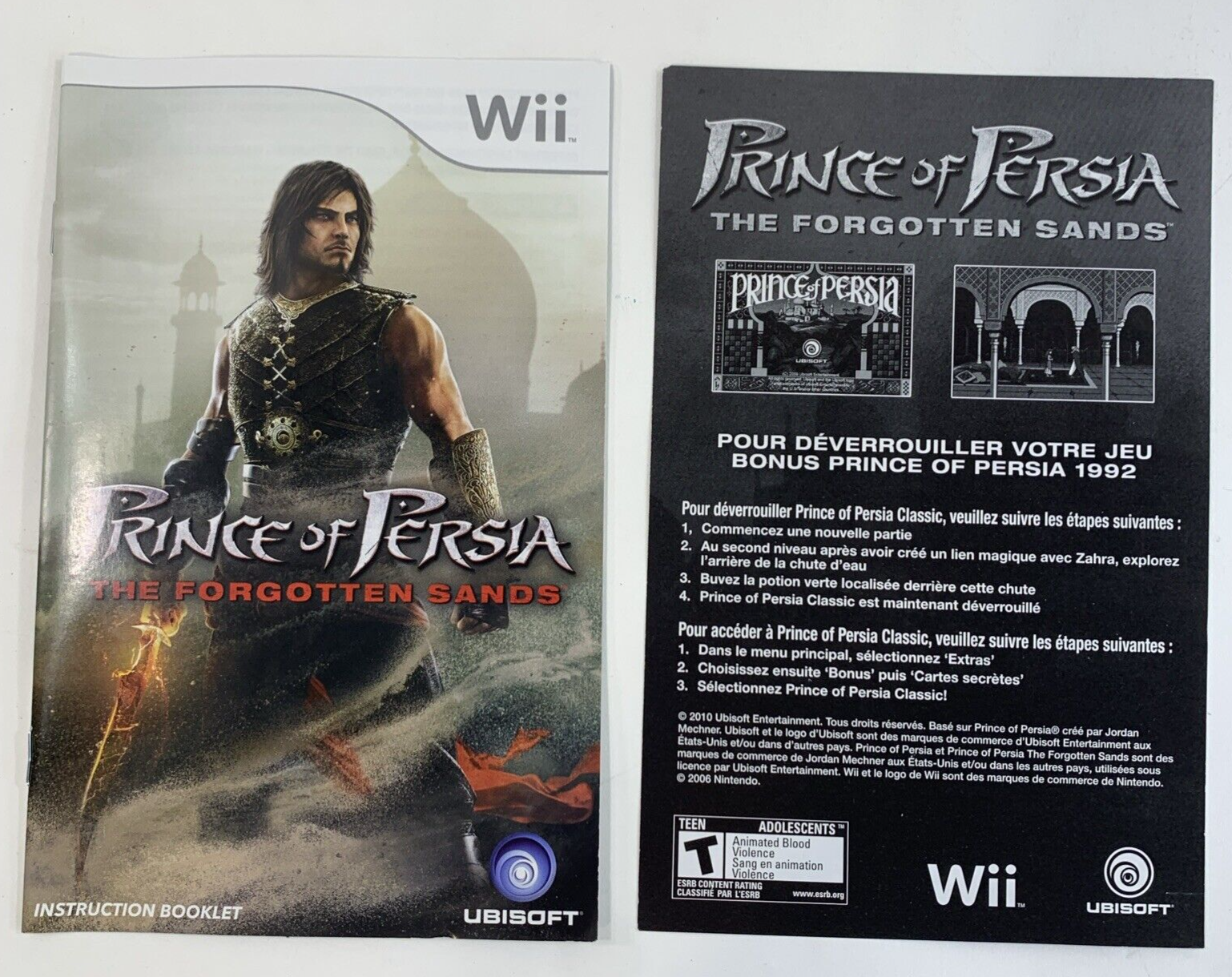 Prince of Persia: Forgotten Sands (Nintendo Wii, 2010) Game Case Manual Insert