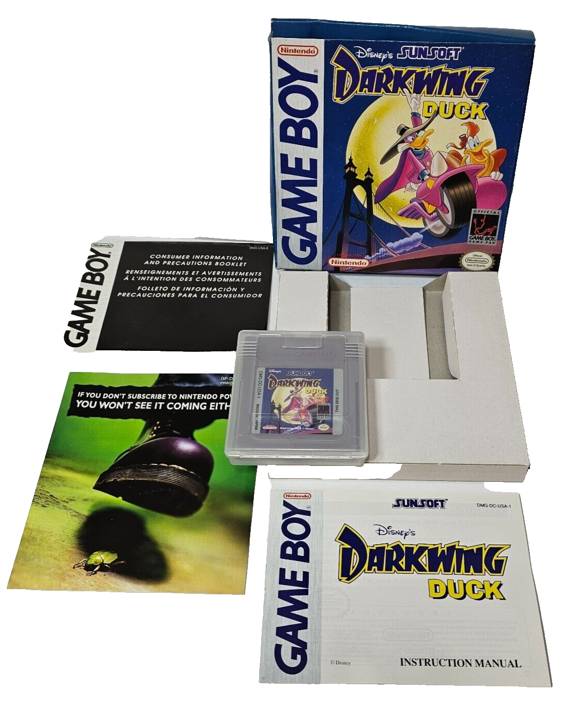 Darkwing Duck (Nintendo Gameboy, 1993) Game Box Manual Inserts CIB Complete 