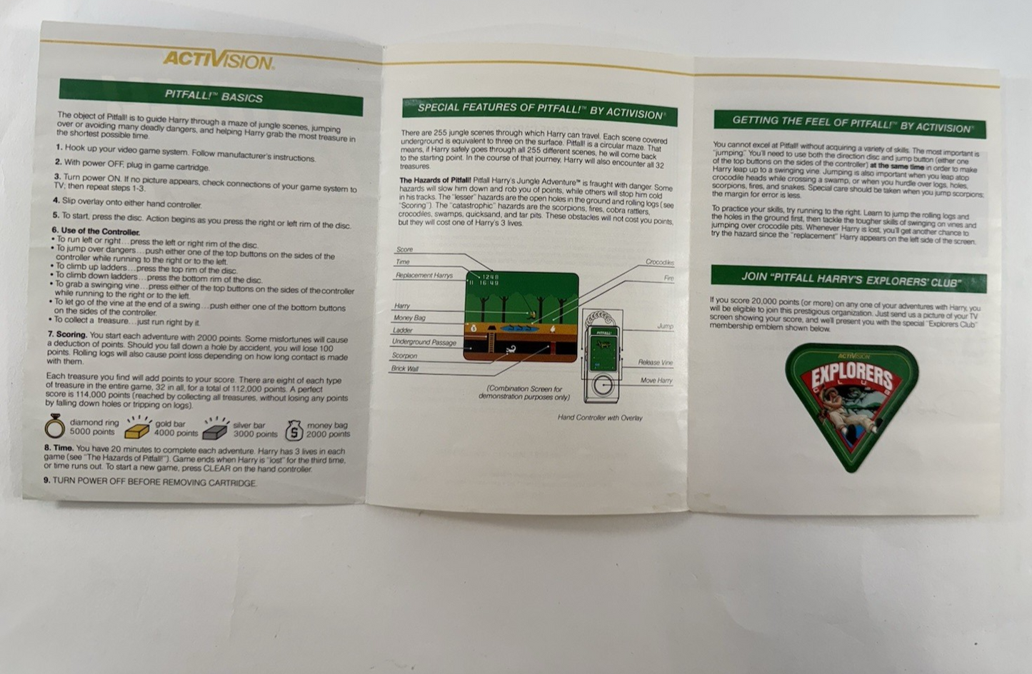 Pitfall (Intellivision, 1982) Game Box Manual Overlays - Tested And Working