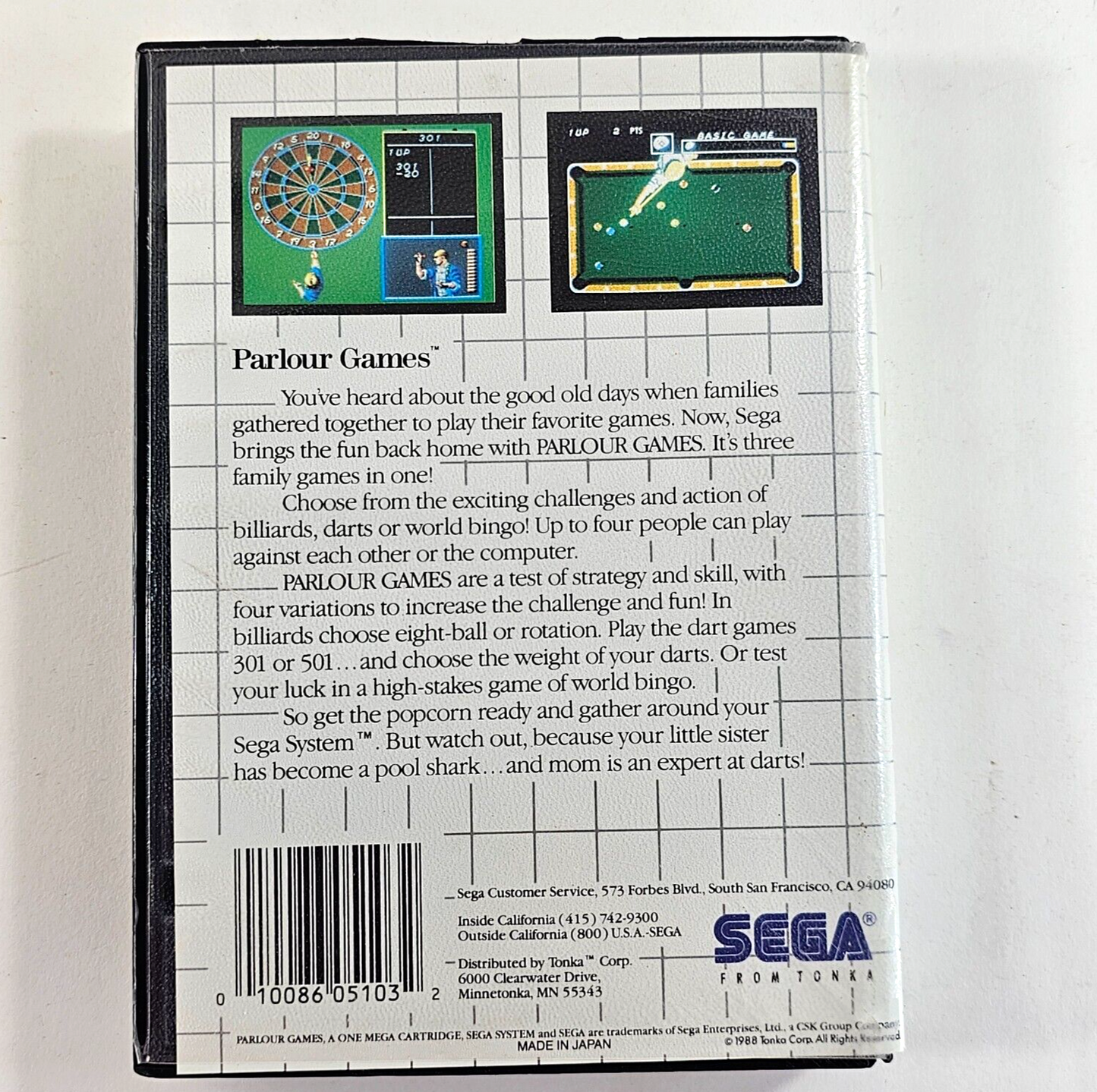 Parlour Games (Sega Master System, 1988) Game Case Manual - Tested and Working
