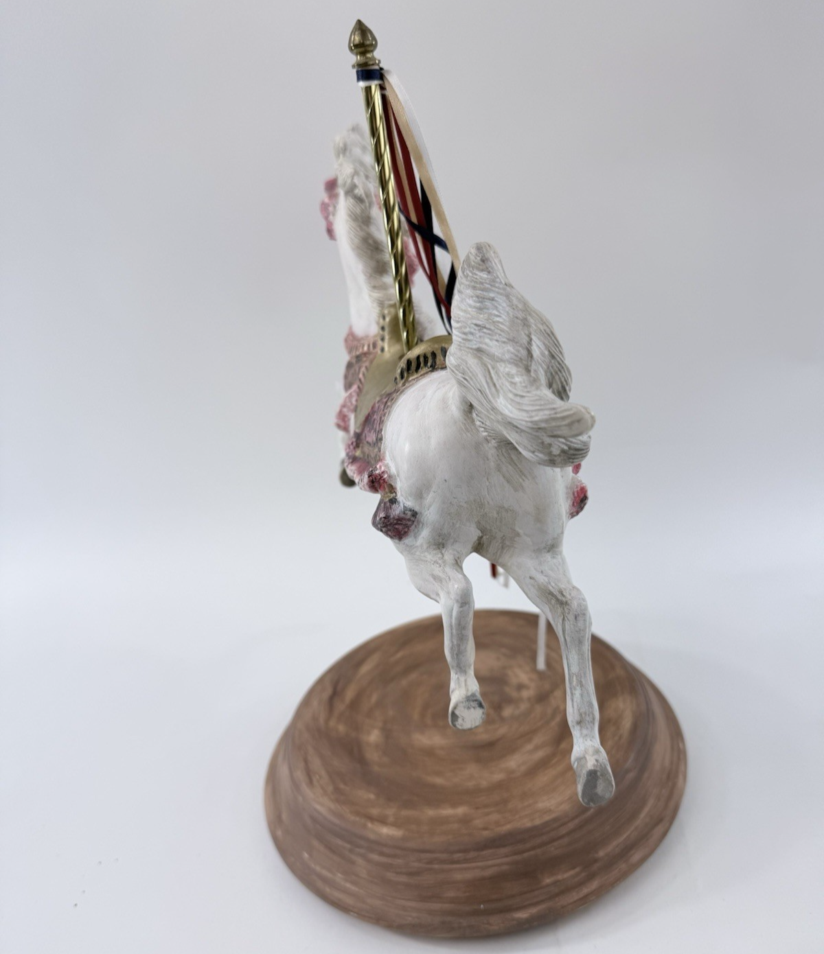 Large 13” Ceramic Carousel Horse Figurine with Ribbons Pink And Gold Trim