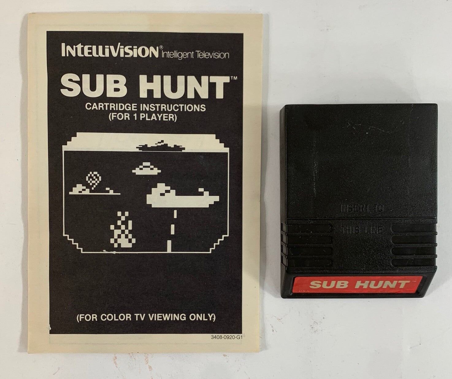Sub Hunt (Intellivision, 1982) Game Box Manual Overlay - Tested and Working