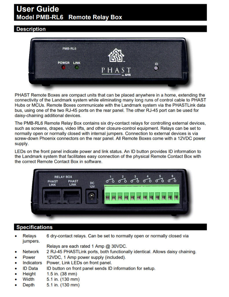 Phast by AMX Landmark PMB-RL6 Remote Relay Box with Power Supply - Tested