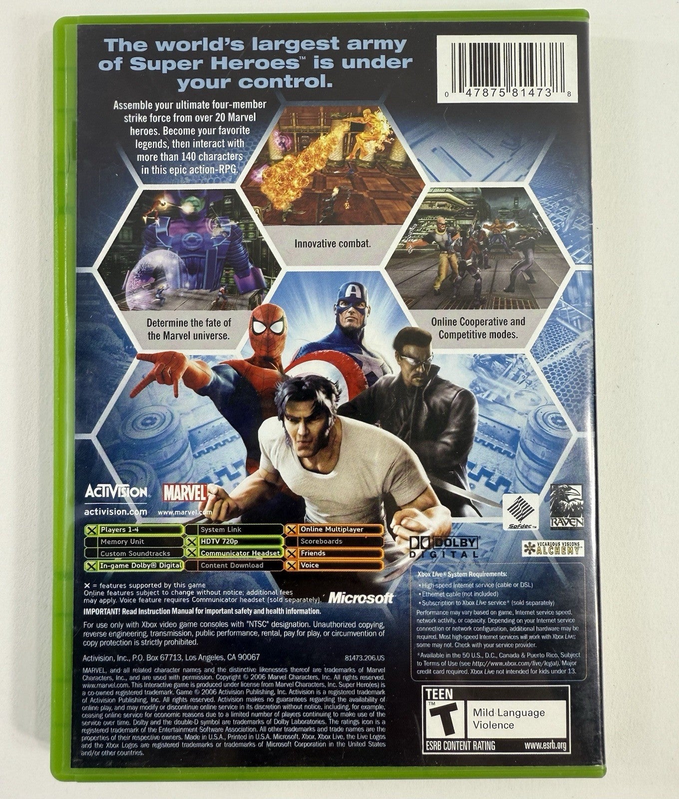 Marvel: Ultimate Alliance (Microsoft Xbox, 2006) Game Case Manual - Tested