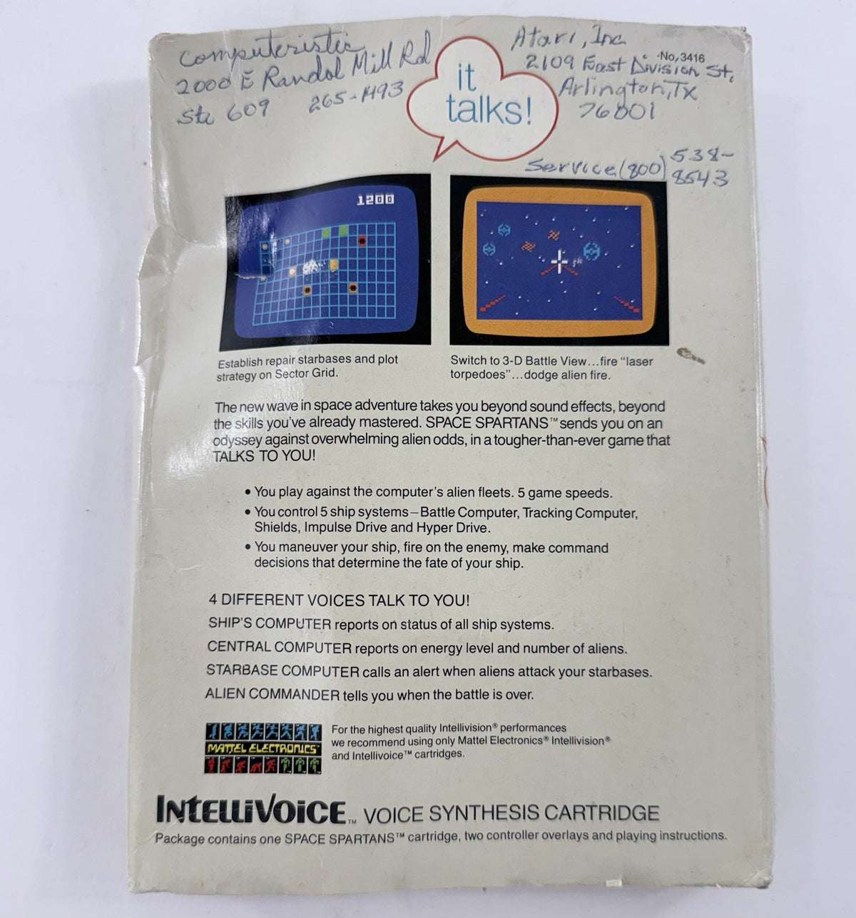 Space Spartans (Intellivision, 1982) Game Box Manual Overlays - Tested