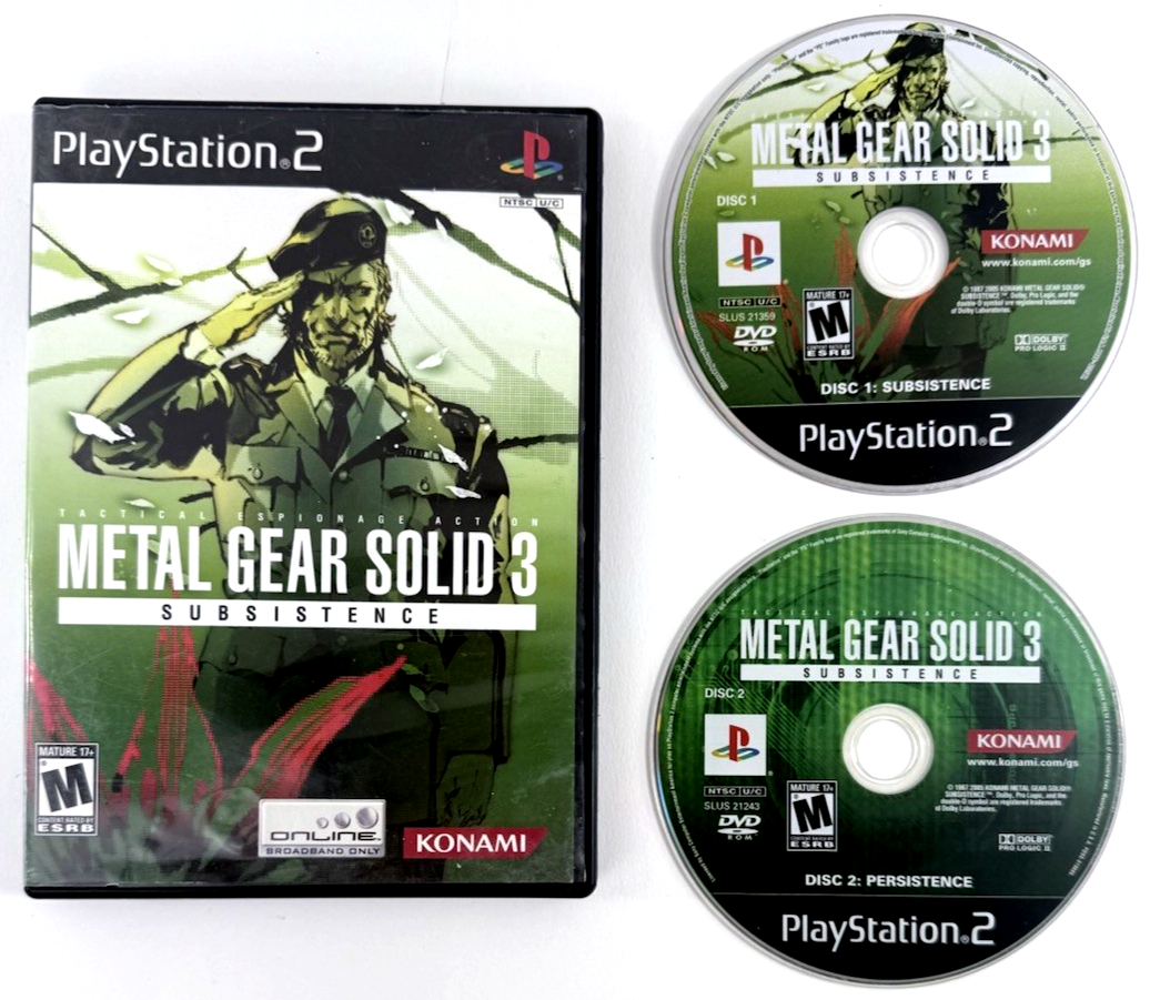 Metal Gear Solid 3: Subsistence (PlayStation 2, 2006) Game Discs & Case - Tested