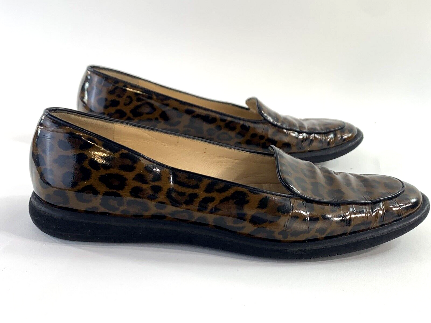 Salvatore Ferragamo Cognac Size 7 AA Leopard Print Brown Patent Leather Flats