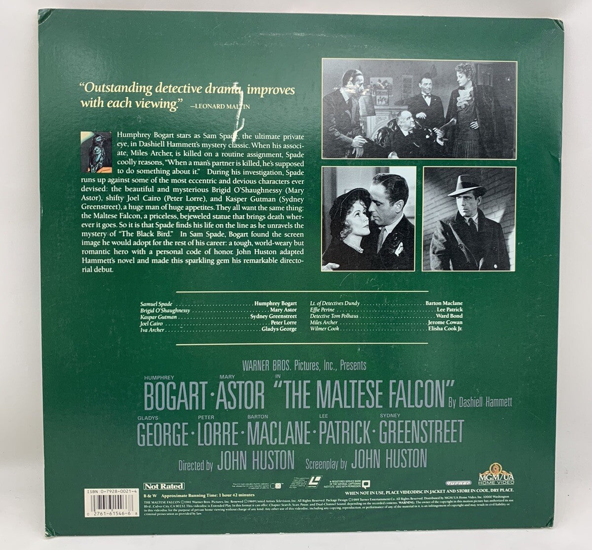 The Maltese Falcon (Laserdisc, 1989)  Black and White 1941 Film - Tested