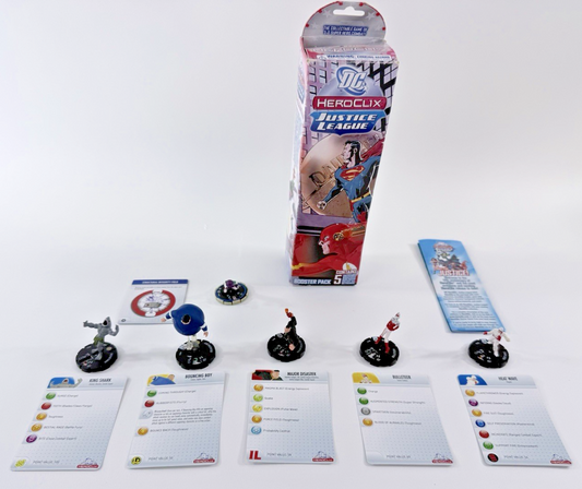 DC 2007 HeroClix Justice League Booster Pack (Set of 5+1) w/Box, Cards, Token