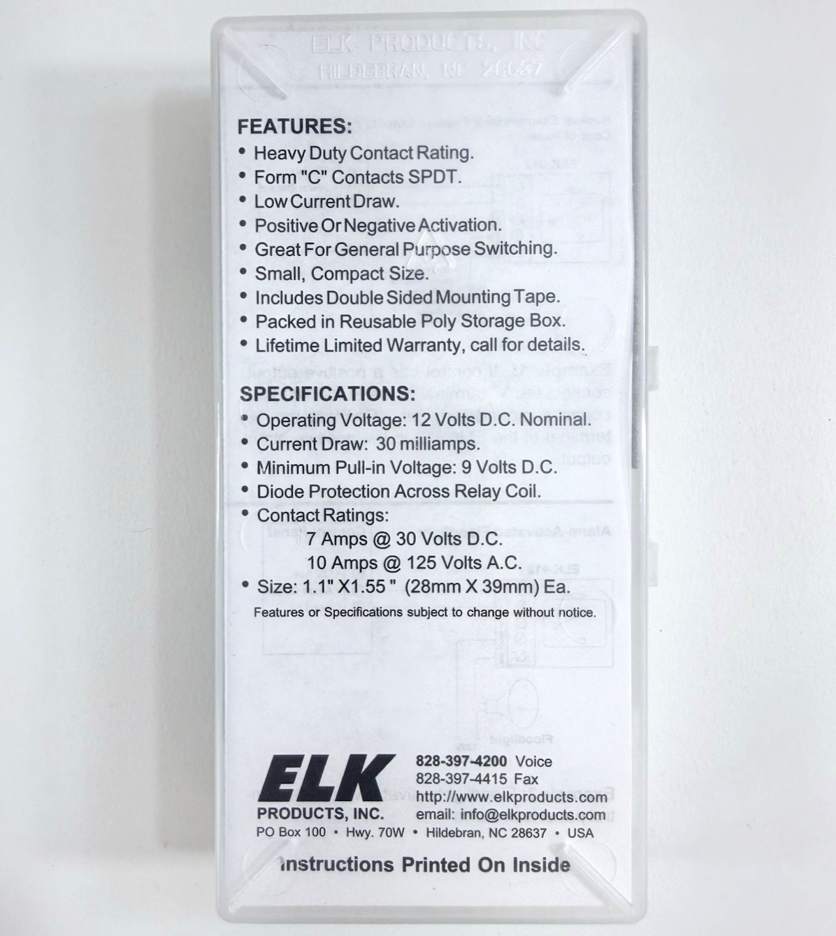 ELK 912 Compact Relay SPDT 12 Volt DC Activation Relay - New, Open Box