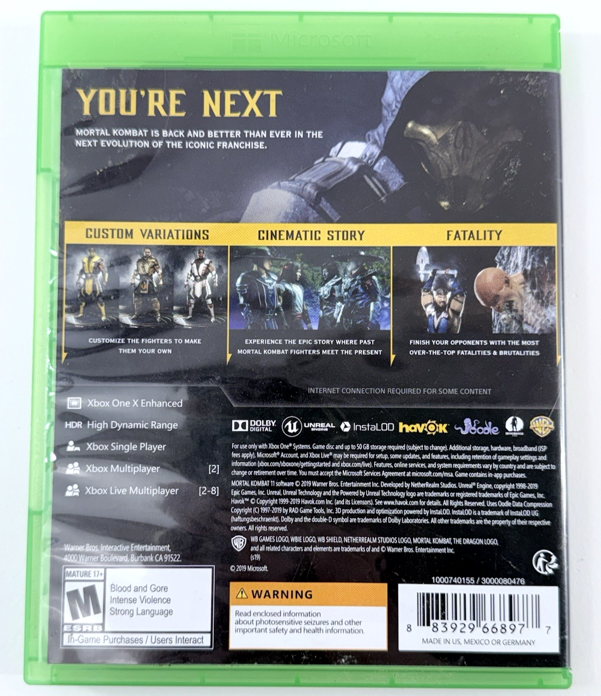 Mortal Kombat 11 (Microsoft Xbox One/Series X, 2019) Game and Case - Tested