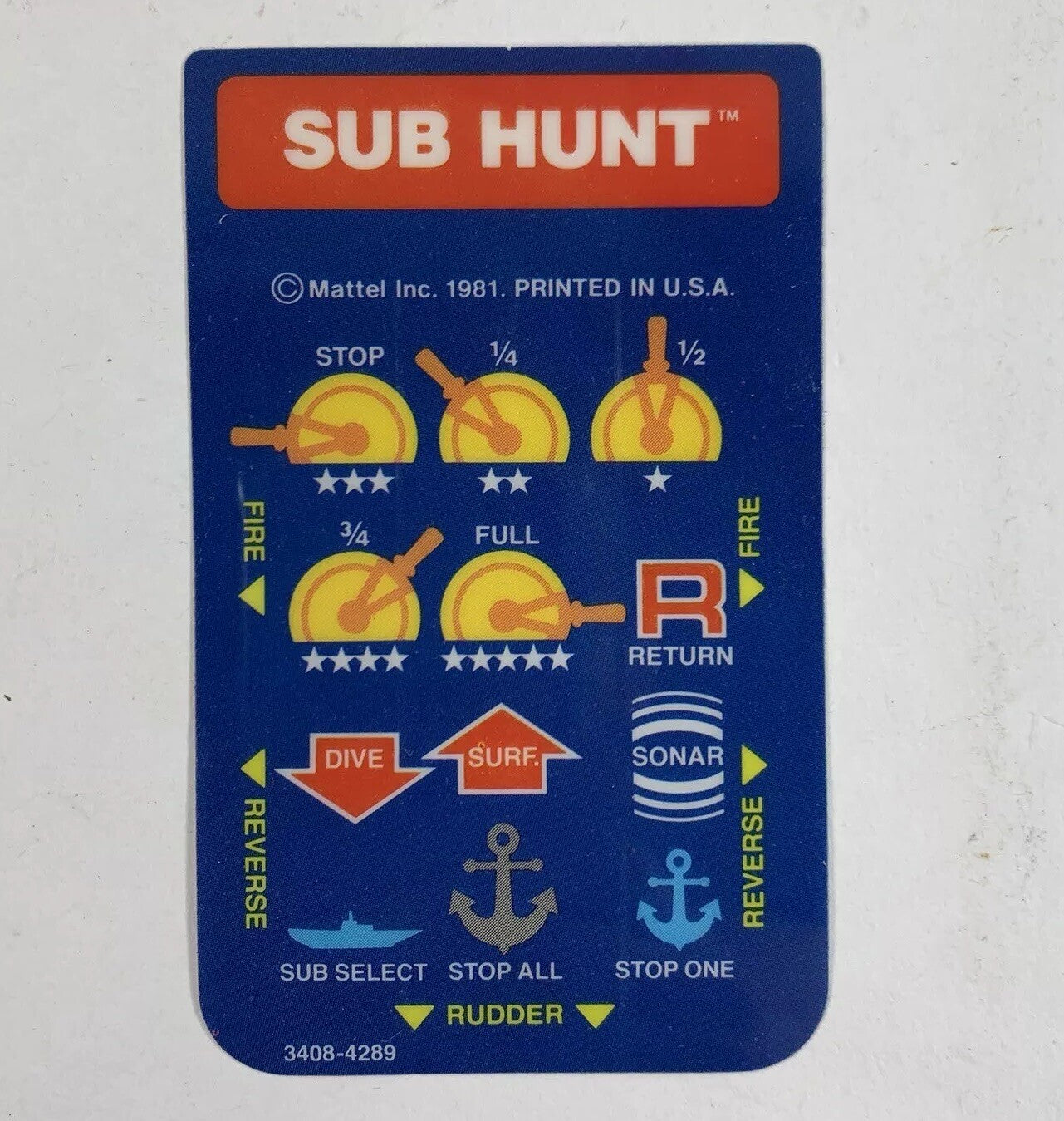 Sub Hunt (Intellivision, 1982) Game Box Manual Overlay - Tested and Working