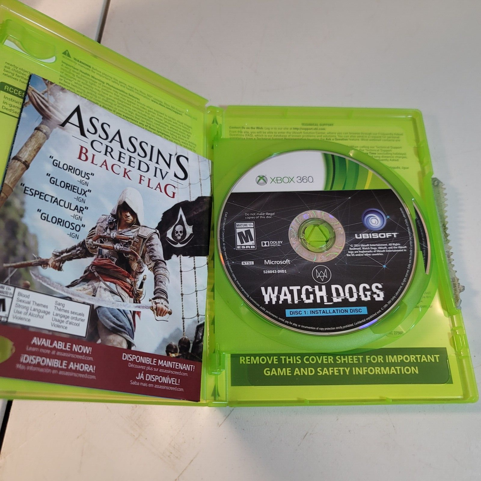 Watch Dogs (Microsoft Xbox 360, 2014) No Manual - 2 Discs