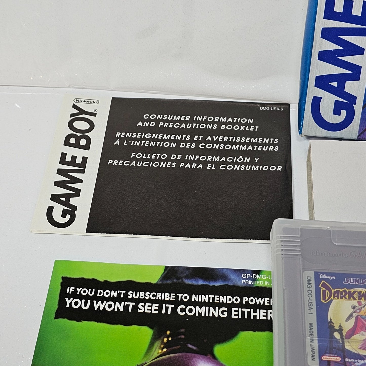 Darkwing Duck (Nintendo Gameboy, 1993) Game Box Manual Inserts CIB Complete 